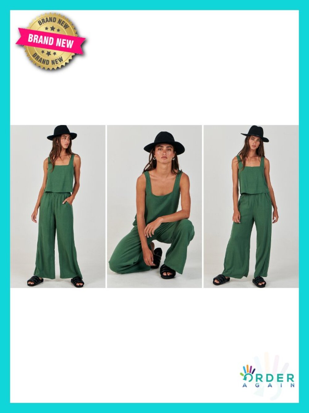 2 Piece Linen Set Crop Tank Wide Leg Pants Lounge Wear - Picture 6 of 6